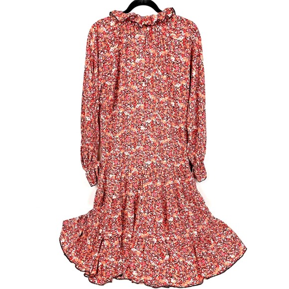 NWT One Pretty Time Anthropologie Pink Red Floral Midi Dress Ruffled Boho Size S - Picture 6 of 11